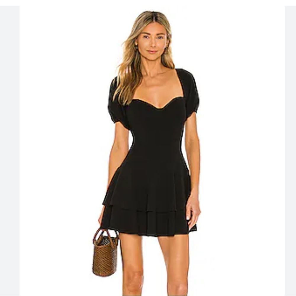 NWT SNDYS Barcelona Dress Black mini puff sleeve Revolve L